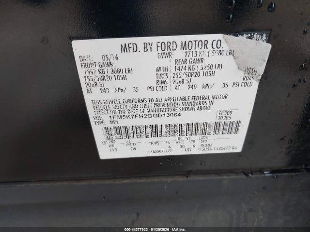 1FM5K7FH2GGD13084 Ford Explorer Limited