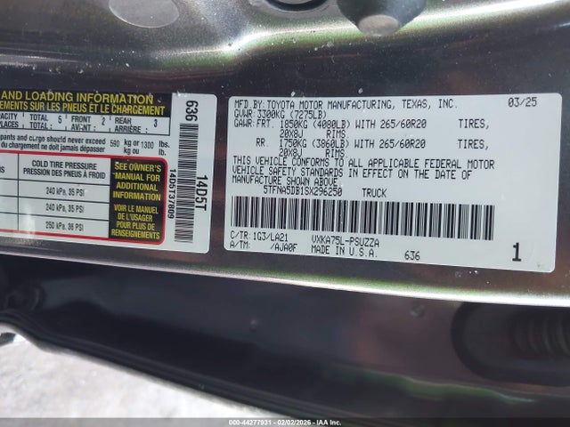 5TFNA5DB1SX296250 Toyota Tundra Platinum