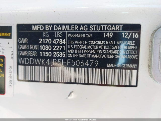 Aukcja sprzedaży 2017 Mercedes-benz C 300, vin: WDDWK4JB5HF506479, numer aukcji: 44277938
