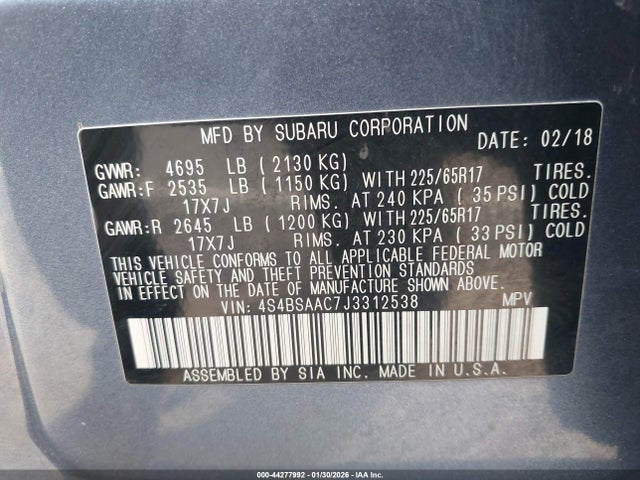 4S4BSAAC7J3312538 Subaru Outback 2.5i