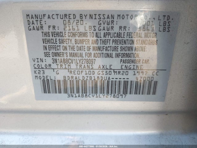 3N1AB8CV1LY278097 Nissan Sentra Sv Xtronic Cvt