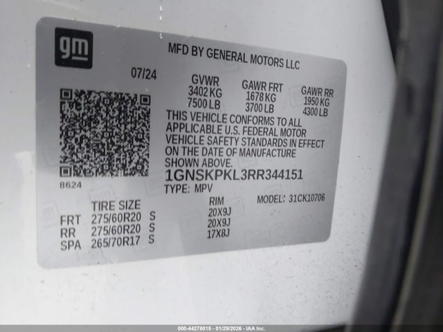 1GNSKPKL3RR344151 Chevrolet Tahoe 4wd Z71