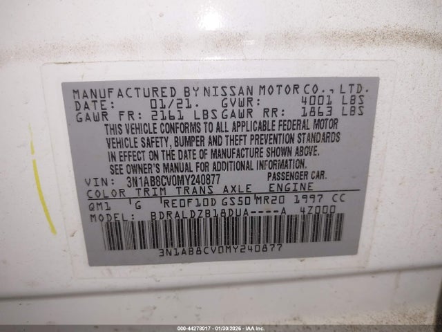 3N1AB8CV0MY240877 Nissan Sentra Sv Xtronic Cvt