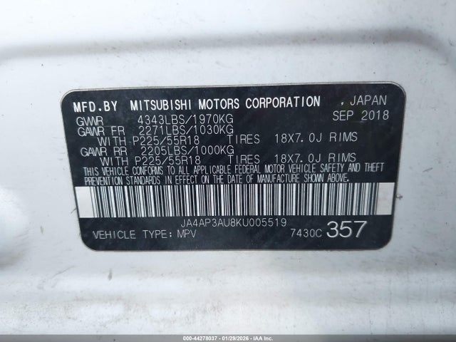 2019 MITSUBISHI OUTLANDER SPORT JA4AP3AU8KU005519 Photo 8