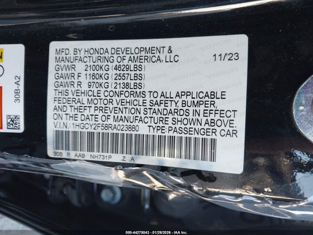 1HGCY2F58RA023880 Honda Accord Hybrid Sport