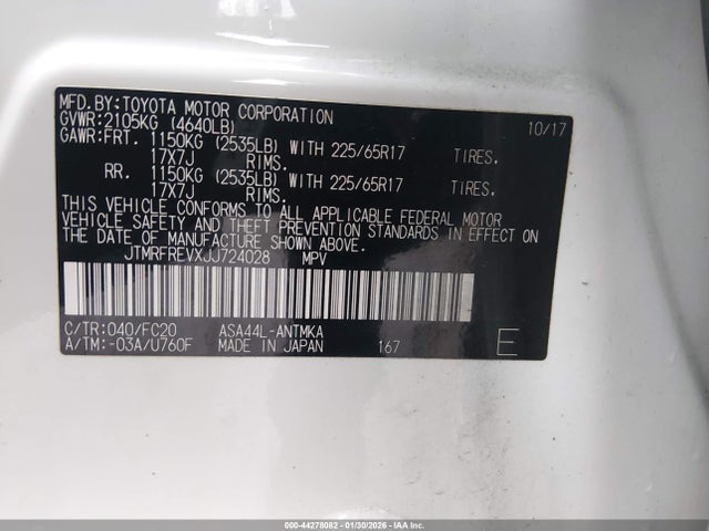 JTMRFREVXJJ724028 Toyota Rav4 Xle