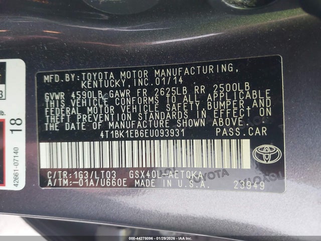 4T1BK1EB6EU093931 Toyota Avalon Xle Touring
