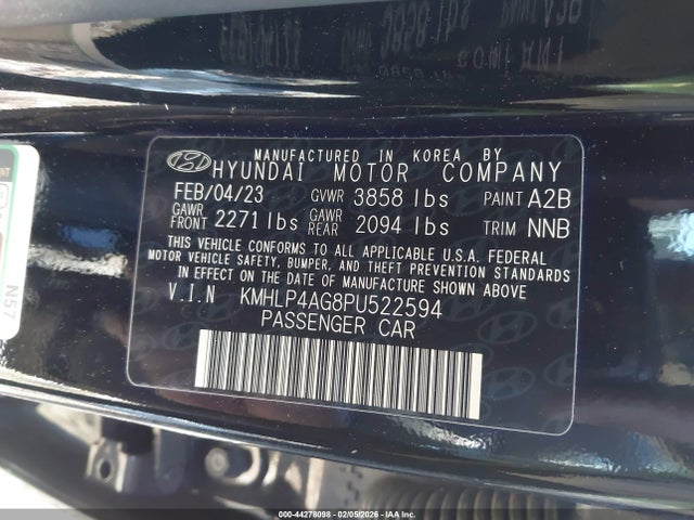 2023 Hyundai Elantra Limited მანქანა იყიდება აუქციონზე, vin: KMHLP4AG8PU522594, აუქციონის ნომერი: 44278098