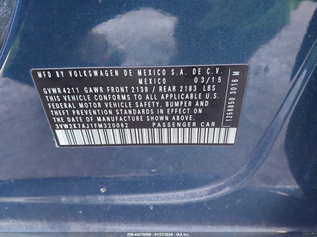 3VW2K7AJ1FM320062 Volkswagen Jetta 2.0l S