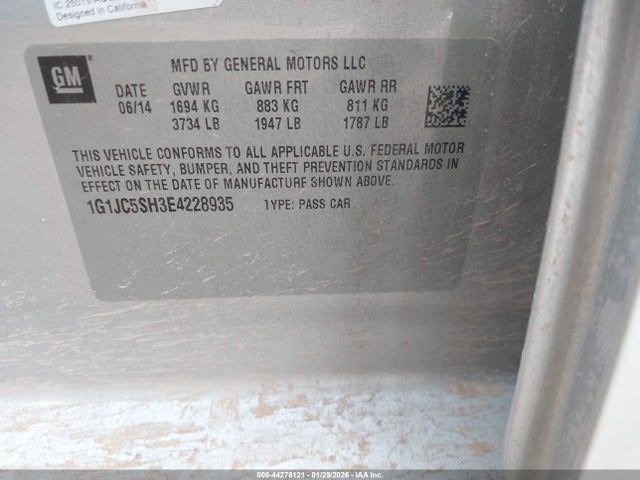 1G1JC5SH3E4228935 Chevrolet Sonic Lt Auto