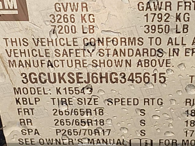 Aukcja sprzedaży 2017 Chevrolet Silverado 1500 2lz, vin: 3GCUKSEJ6HG345615, numer aukcji: 44278123