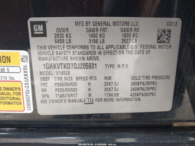 Aukcja sprzedaży 2013 Gmc Acadia Denali, vin: 1GKKVTKD7DJ205931, numer aukcji: 44278136