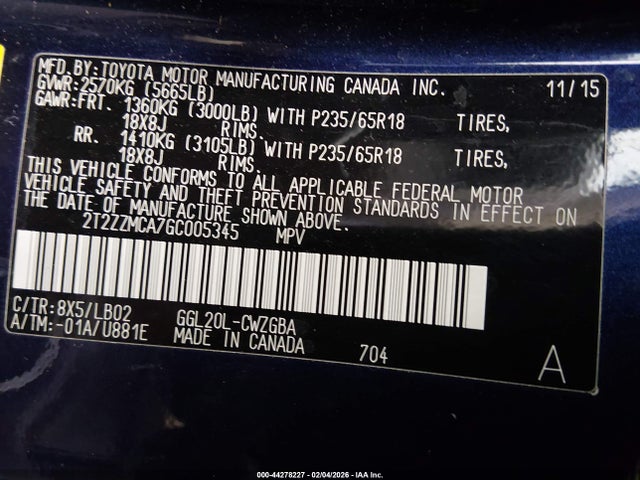 Aukcja sprzedaży 2016 Lexus Rx 350, vin: 2T2ZZMCA7GC005345, numer aukcji: 44278227