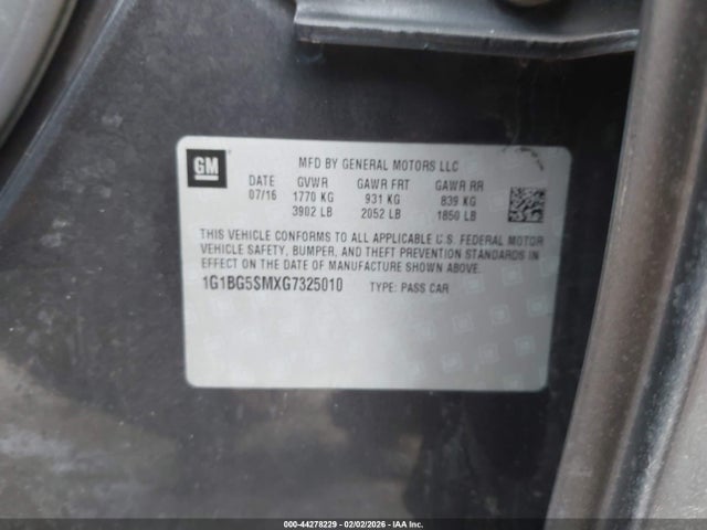 1G1BG5SMXG7325010 Chevrolet Cruze Premier Auto