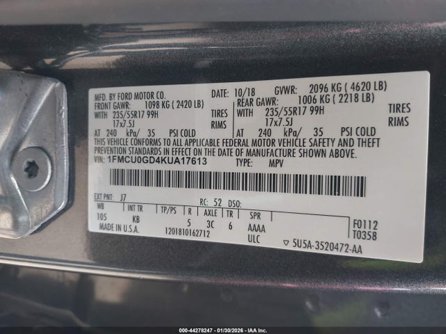 1FMCU0GD4KUA17613 Ford ESCAPE SE