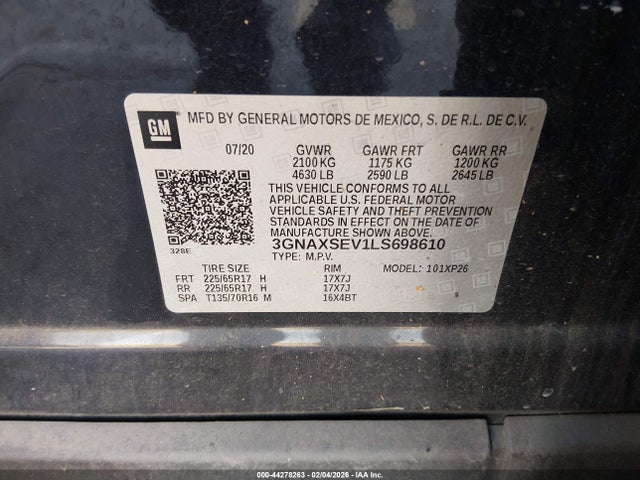 3GNAXSEV1LS698610 Chevrolet Equinox Awd Ls