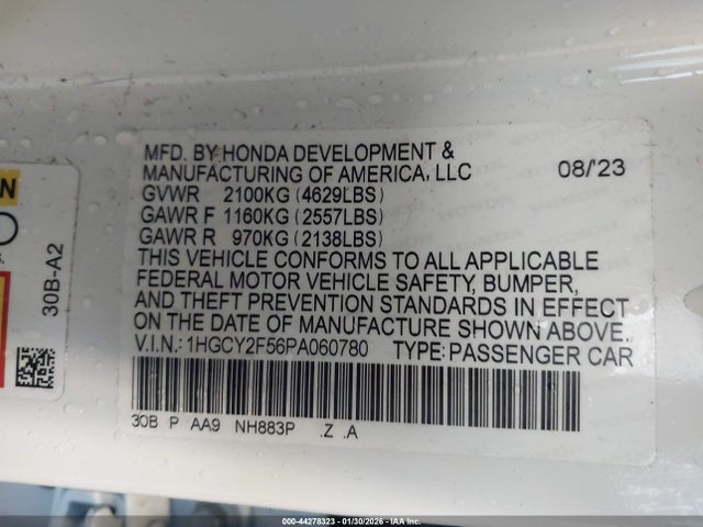 1HGCY2F56PA060780 Honda Accord Hybrid Sport