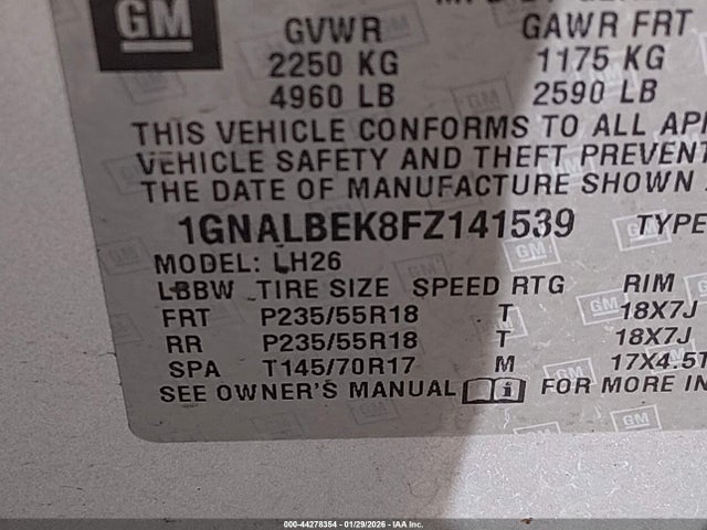 1GNALBEK8FZ141539 Chevrolet EQUINOX 1LT