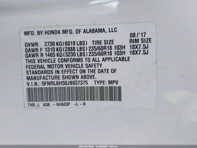 Honda ODYSSEY EX 2018 5FNRL6H50JB037375 Image 9