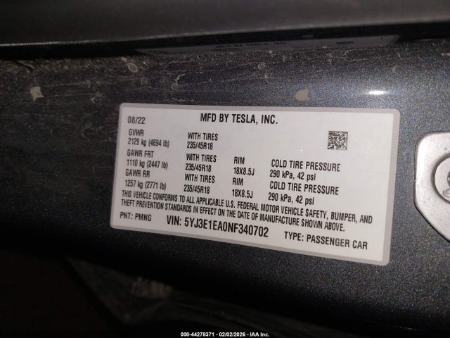 2022 TESLA MODEL 3 5YJ3E1EA0NF340702 Photo 8