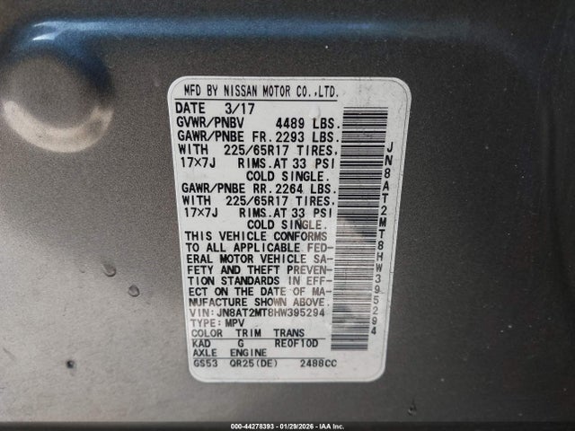 JN8AT2MT8HW395294 Nissan ROGUE SV