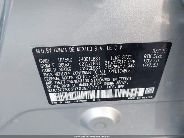 3CZRU5H70GM712777 Honda Hr-v Ex-l