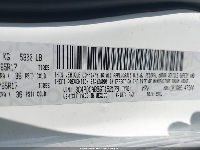 3C4PDCAB9GT152179 Dodge JOURNEY SE