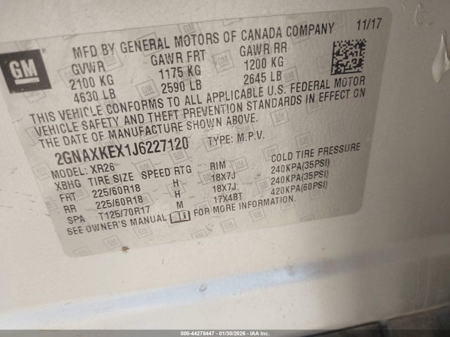 2GNAXKEX1J6227120 Chevrolet EQUINOX LT