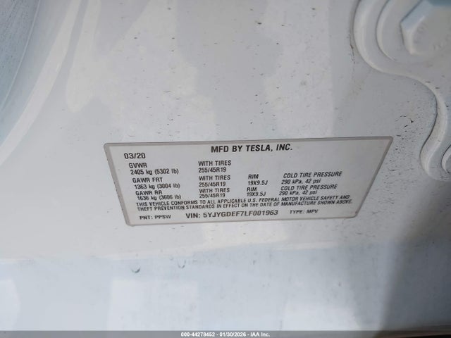 2020 TESLA MODEL Y 5YJYGDEF7LF001963 Photo 8