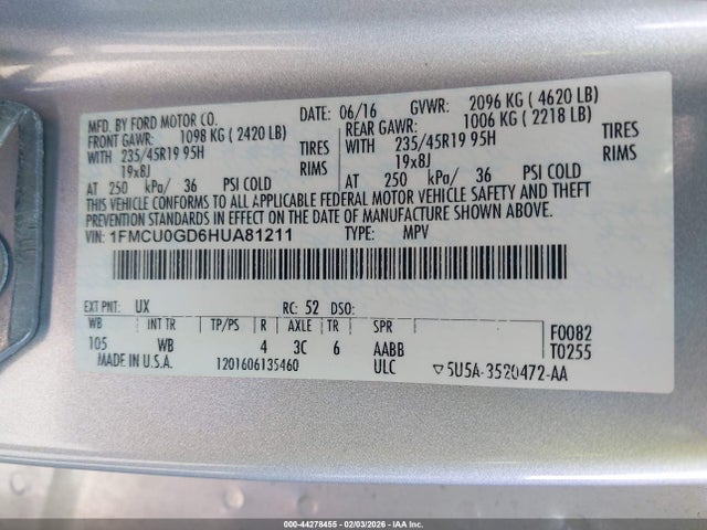1FMCU0GD6HUA81211 Ford ESCAPE SE