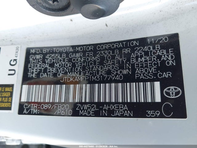 JTDKAMFP1M3177940 Toyota Prius Prime Le