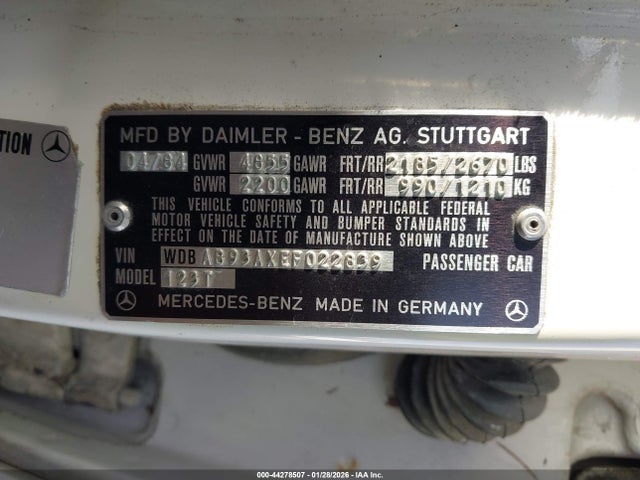 1984 MERCEDES-BENZ 300 WDBAB93AXEF022839 Photo 8