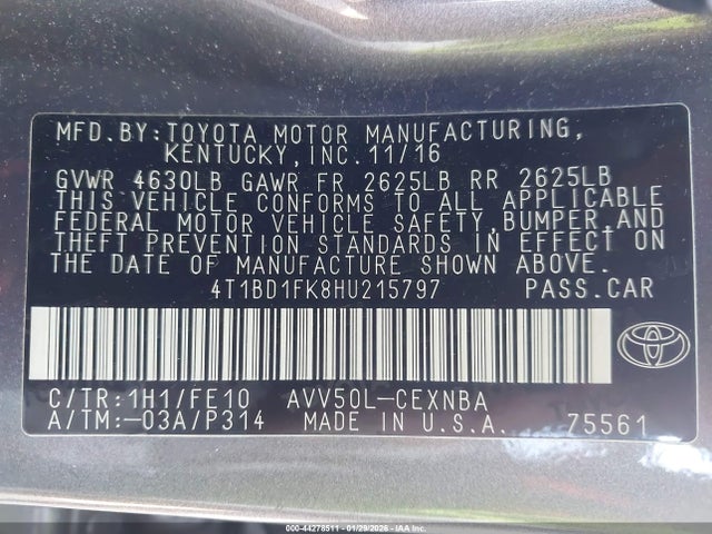 4T1BD1FK8HU215797 Toyota Camry Hybrid Le