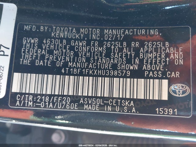 4T1BF1FKXHU398579 Toyota CAMRY SE