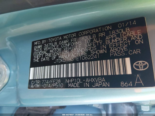 JTDKDTB31E1062241 Toyota Prius C Two