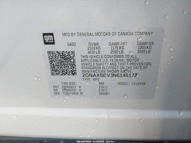 2GNAXSEV3N6146172 Chevrolet Equinox Awd Ls