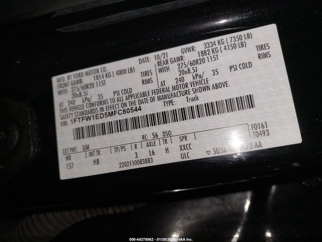 1FTFW1ED5MFC80544 Ford F-150 Lariat