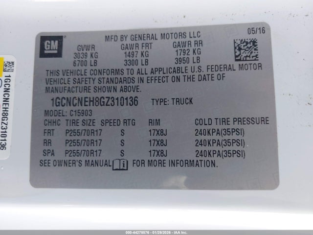 1GCNCNEH8GZ310136 Chevrolet Silverado 1500 Wt