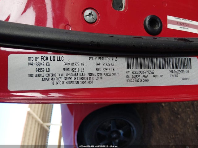 2015 Dodge Challenger Sxt მანქანა იყიდება აუქციონზე, vin: 2C3CDZAG0FH775568, აუქციონის ნომერი: 44278586