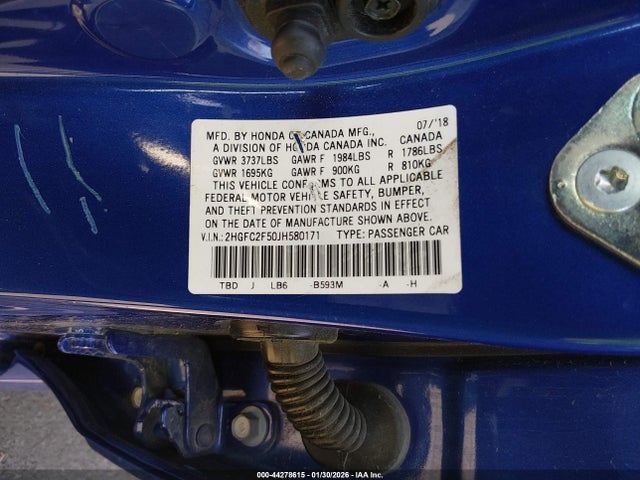 Honda Civic Lx 2018 2HGFC2F50JH580171 Image 9