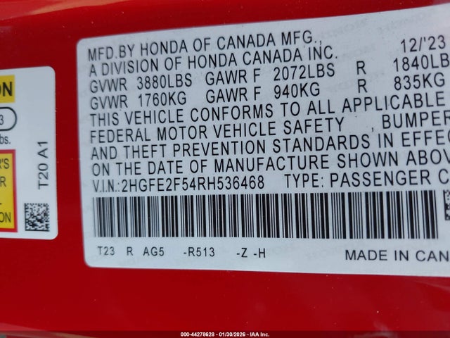 Honda Civic Sport 2024 2HGFE2F54RH536468 Image 9