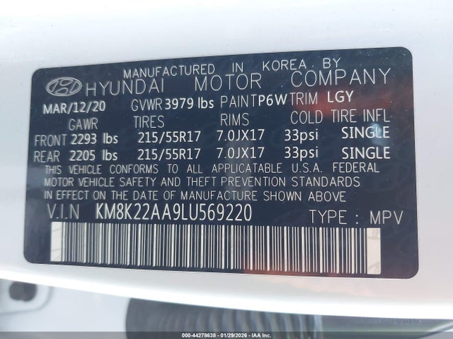 KM8K22AA9LU569220 Hyundai Kona Sel