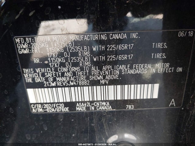 2T3WFREV5JW478882 Toyota Rav4 Xle