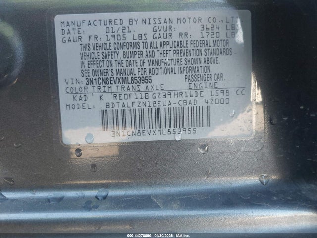 Nissan VERSA SV 2021 3N1CN8EVXML853955 Image 9