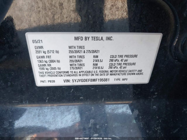 2021 TESLA MODEL Y 5YJYGDEF8MF195081 Photo 8