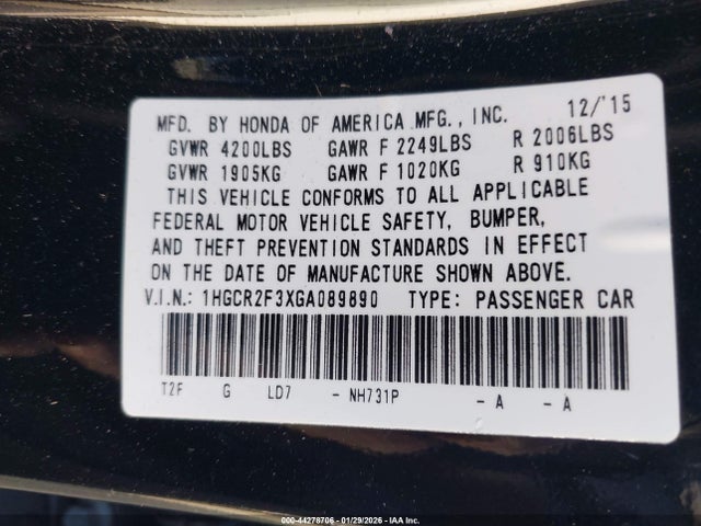 1HGCR2F3XGA089890 Honda ACCORD LX