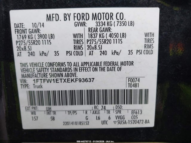 1FTFW1ETXEKF93637 Ford F-150 Fx4