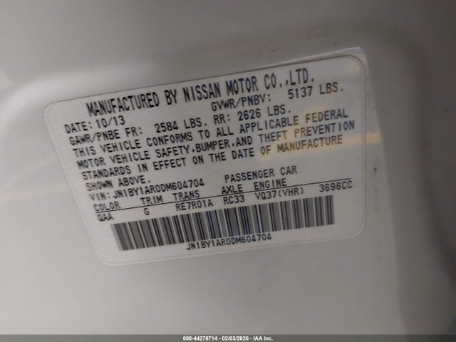 Продажа на аукционе авто 2013 Infiniti M37x, vin: JN1BY1AR0DM604704, номер лота: 44278714