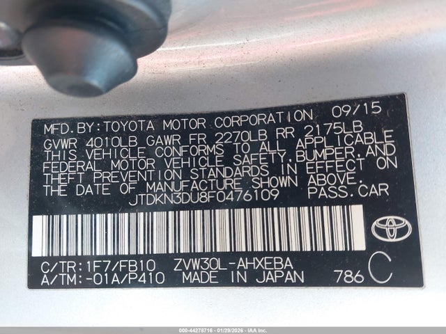 Toyota Prius Three 2015 JTDKN3DU8F0476109 Image 9