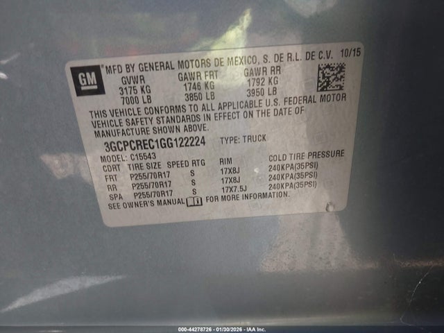 3GCPCREC1GG122224 Chevrolet Silverado 1500 1lt